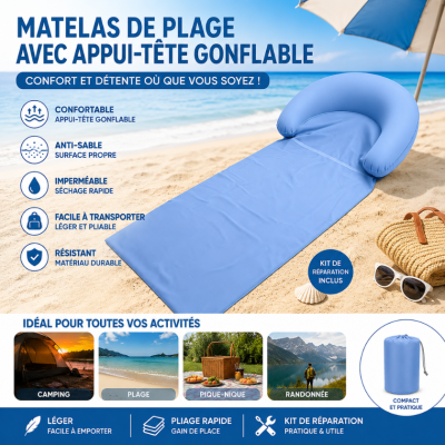 Matelas de Plage avec Oreiller Gonflable Intégré