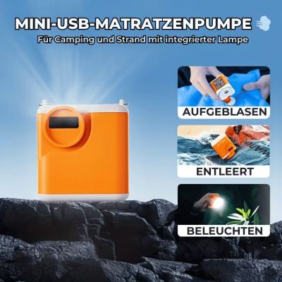 Mini-USB-Luftpumpe für Luftmatratzen mit integrierter Lampe