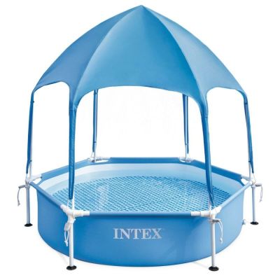 Runder Swimmingpool mit Sonnenschirm Intex