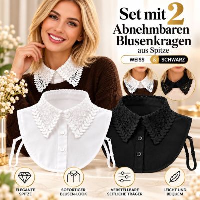 2er-Set Abnehmbare Blusenkragen aus Spitze – Weiß & Schwarz