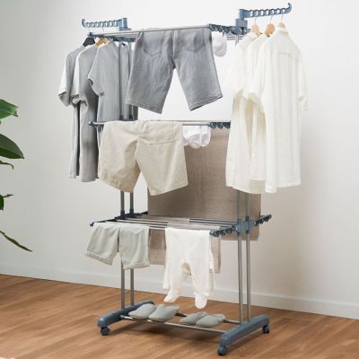 Étendoir à Linge Grande Capacité Pliable à Roulettes