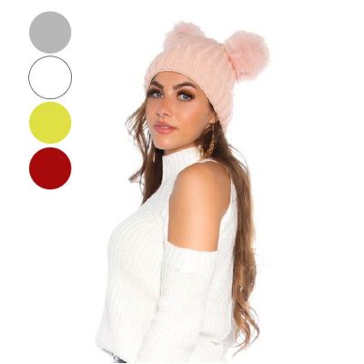 Warme kuschelige Mütze Zwei Pom Poms