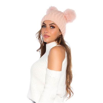 Bonnet Fashion Double Pompons design tricoté