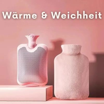 Wärmflasche 1L mit weichem Plüschbezug