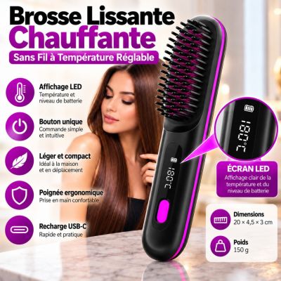 Brosse Lissante Chauffante Sans Fil à Température Réglable