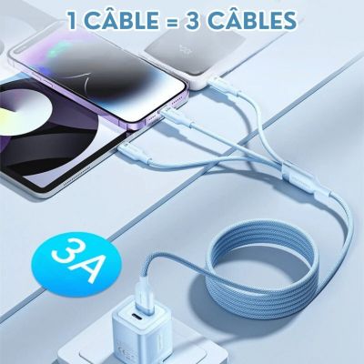 Câble 3 en 1 USB pour iPhone™, Macbook™, Samsung™ …