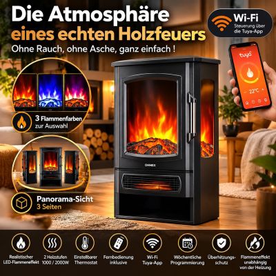 Elektrischer Panorama-Kamin mit 3 Seiten