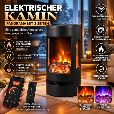 Elektrischer Panorama-Kamin mit 3 Seiten