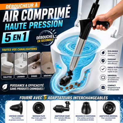 Déboucheur à air comprimé haute pression 5 en 1