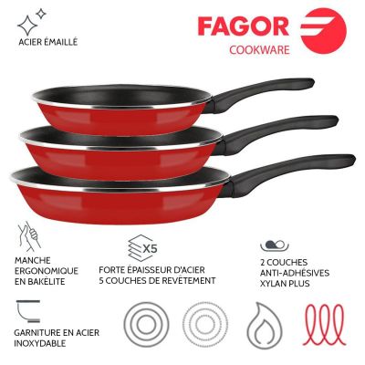 Ensemble de 3 poêles FAGOR Optimax Tous Feux dont Induction