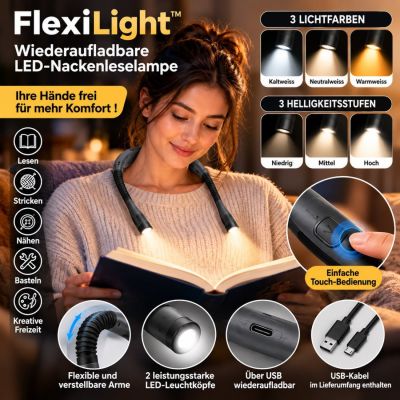 FlexiLight™ Wiederaufladbare LED-Nackenleselampe