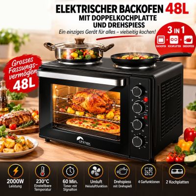 48-Liter-Elektrobackofen mit doppelter Heizplatte und Drehspieß