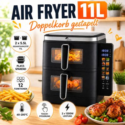 Fritteuse Air Fryer 11 L Doppelte gestapelte Körbe Ohmex