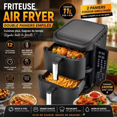 Friteuse Air Fryer 11 L double Paniers empilés