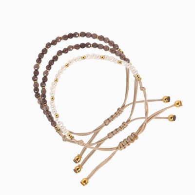 Set de 3 bracelets Lady Taty Natural | 2x Quartz fumé & 1x Perles