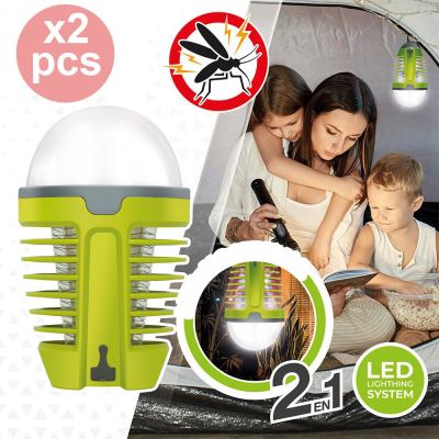 Lot de 2 Lampes Sans-Fil 2 en 1 Anti-Moustiques Camping
