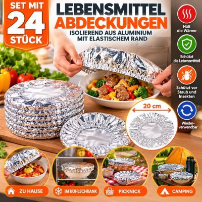 24er-Set Isolierende Aluminium-Frischhaltedeckel mit Gummizug – 20 cm
