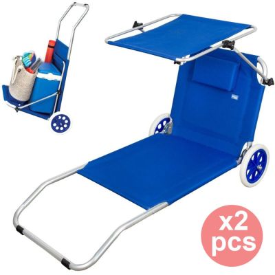 Lot de 2 Chaises Longues Pliables 2 en 1