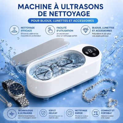 Machine à Ultrasons de Nettoyage pour Bijoux, Accessoires de Maquillage et Lunettes