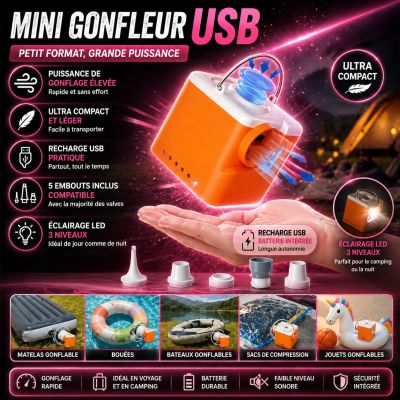 Mini gonfleur USB avec lampe intégrée