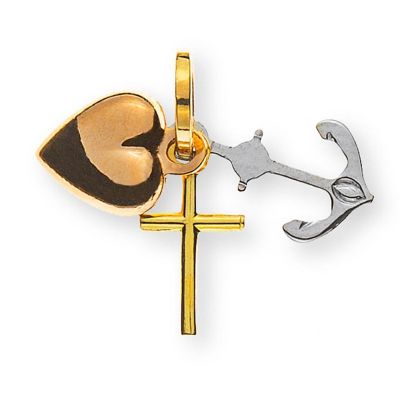 Pendentif Olyssa Fidelis - Foi, Amour, Espérance | Tricolor Or 18k - 6x10mm