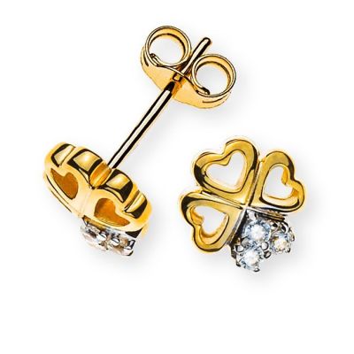 Boucles d'oreilles Olyssa Lucky - trèfle | Or jaune 9k - 6 Zirconia