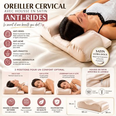 Oreiller Cervical avec Housse en Satin Anti-Rides