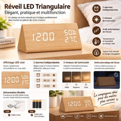 Réveil élégant avec température et humidité USB