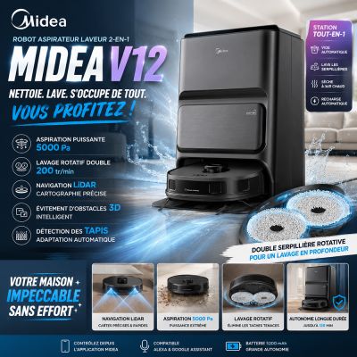 Robot Aspirateur Laveur 2 en 1 Midea V12
