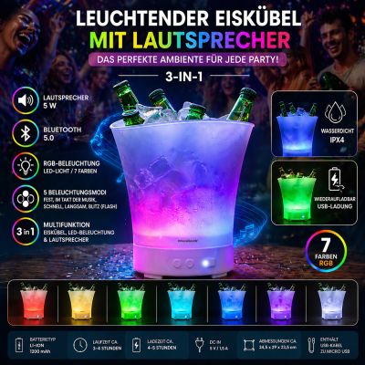 Leuchtender, bunter Eiseimer mit Lautsprecher