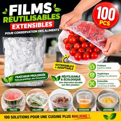 Set de 100 films réutilisables extensibles pour conservations des aliments