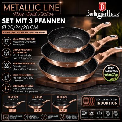 3-teiliges Bratpfannen-Set Ø 20/24/28 cm Metallic Line Rose Gold Edition