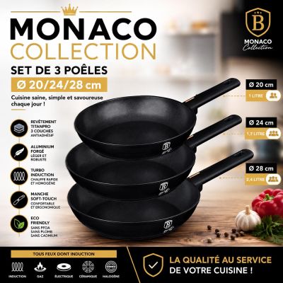 Set de 3 Poêles Ø 20/24/28cm Monaco Collection