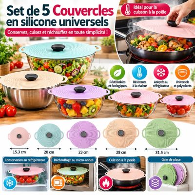 Set de 5 Couvercles en silicone universels