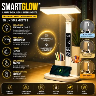 SmartGlow™ – Lampe de Bureau Multifonction Intelligente