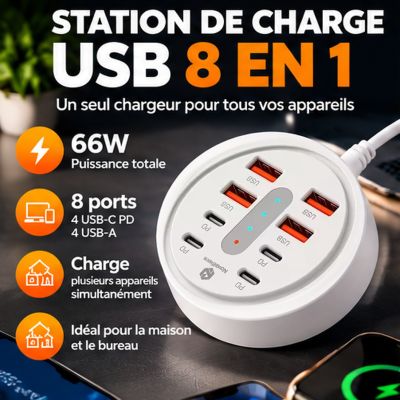 Station de charge USB 8 en 1