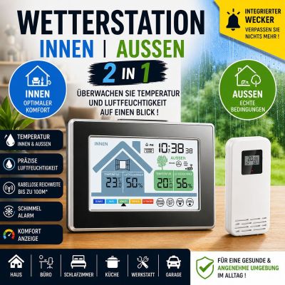 2-in-1 Wetterstation für drinnen und draußen
