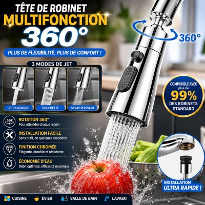 Tête de robinet de cuisine multifonction 360°
