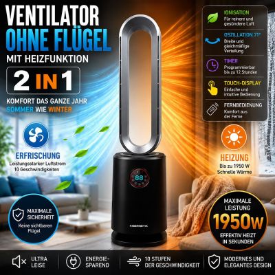 2-in-1-Ventilator ohne Flügel mit Heizfunktion