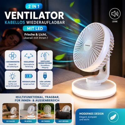 Kabelloser, wiederaufladbarer Ventilator mit LED 2 in 1