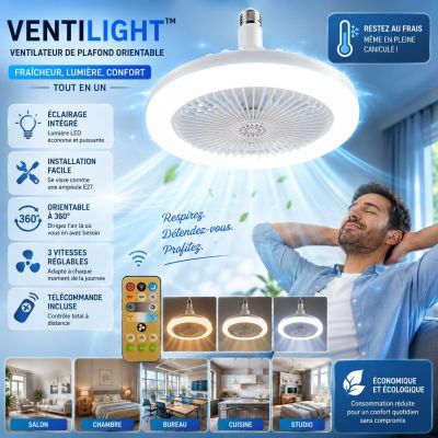 Ventilight™ – Ventilateur de Plafond Orientable avec Éclairage Intégré