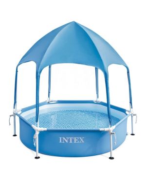 Runder Swimmingpool mit Sonnenschirm Intex