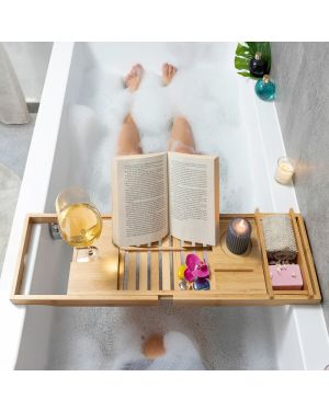 Ausziehbares Badewannenbrett aus Bambus