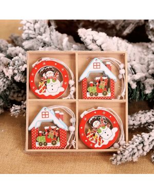 Set aus 12 Holzdekorationen zum Thema Weihnachten / 6 cm