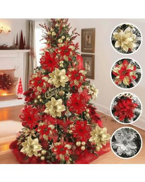 Glitzernde künstliche Weihnachtsblumen / 5er-Set / 14 cm