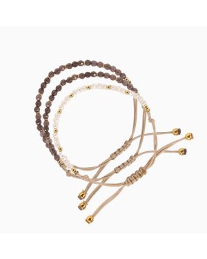 3er Armband-Set Lady Taty Natural | 2x Rauchquarz & 1x Perlen