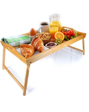 Plateau de Lit avec Pieds Pliables en Bambou