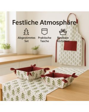 Passendes Set – Schürze, Tischläufer und Körbe
