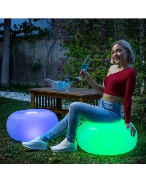 Aufblasbarer Hocker mit mehrfarbiger LED-Beleuchtung und Fernbedienung