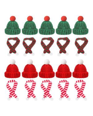 20pcs Minis Chapeaux et Écharpes du Père Noël / 5 cm